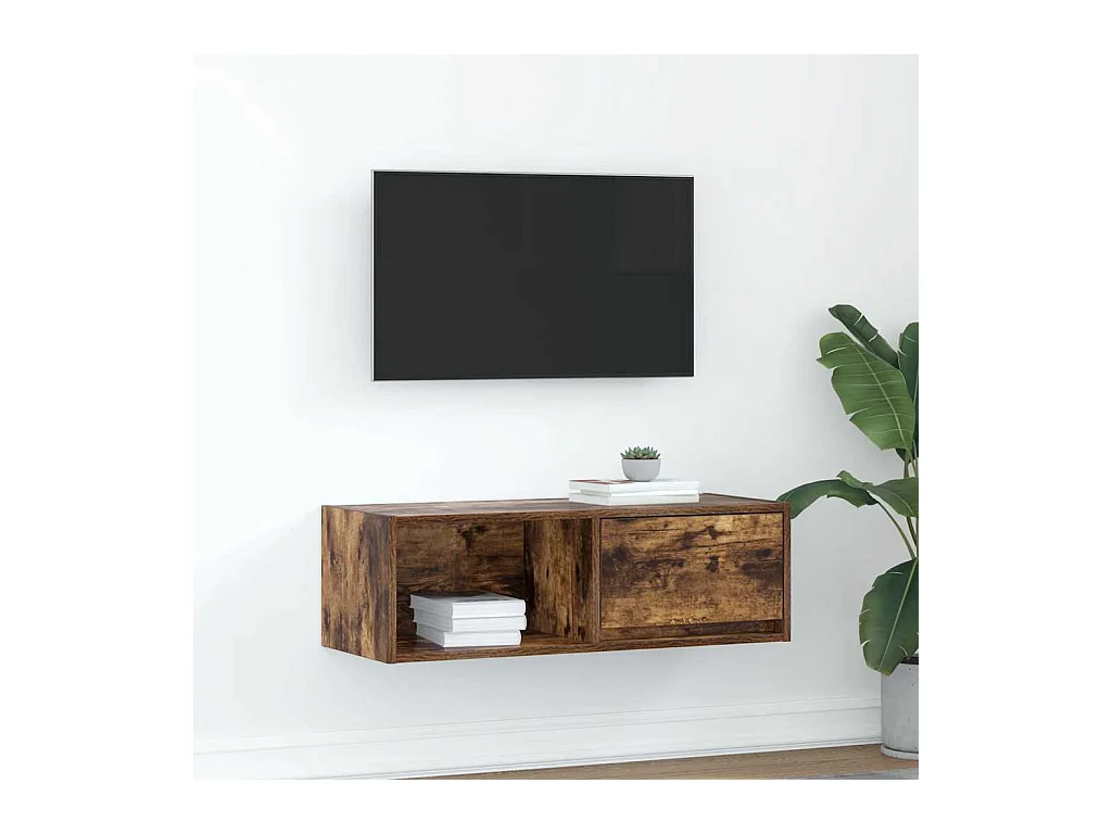 Meuble TV | Banc TV | Armoire TV chêne fumé 80x31x25,5 cm bois d'ingénierie