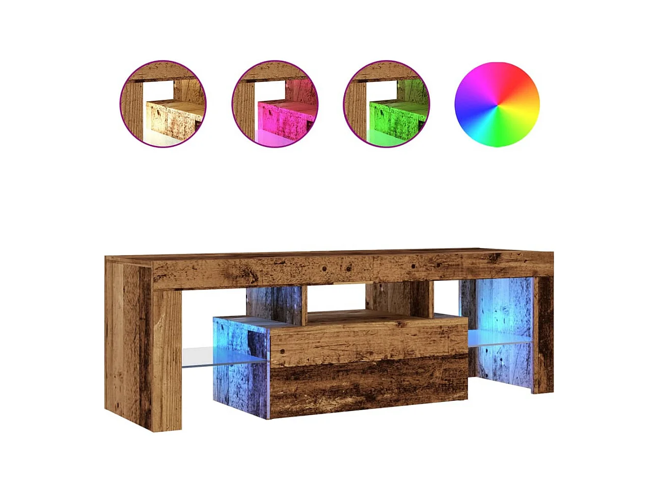 Mueble TV | Gabinete de TV | Mueble de salón luces LED madera ingeniería envejecida 120x36,5x40 cm