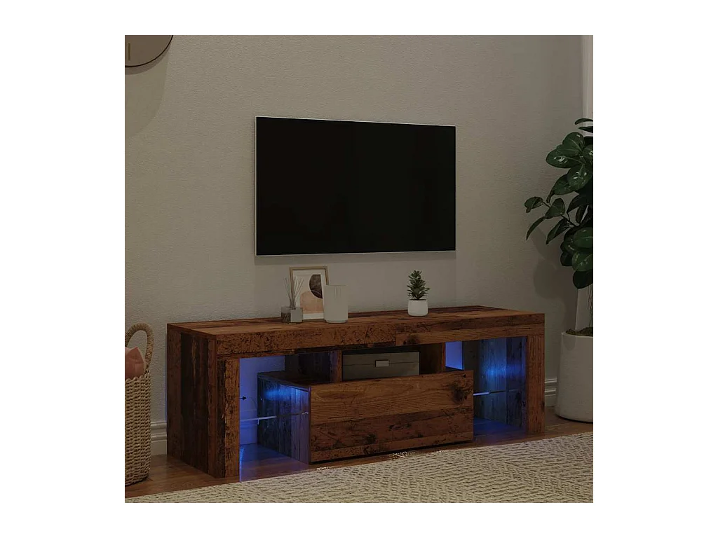Mueble TV | Gabinete de TV | Mueble de salón luces LED madera ingeniería envejecida 120x36,5x40 cm