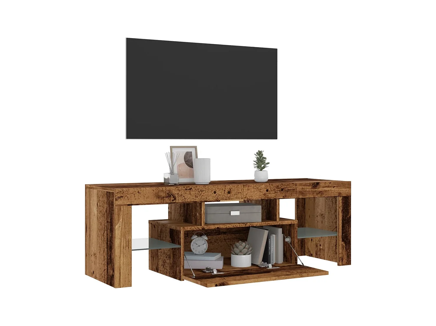 Mueble TV | Gabinete de TV | Mueble de salón luces LED madera ingeniería envejecida 120x36,5x40 cm