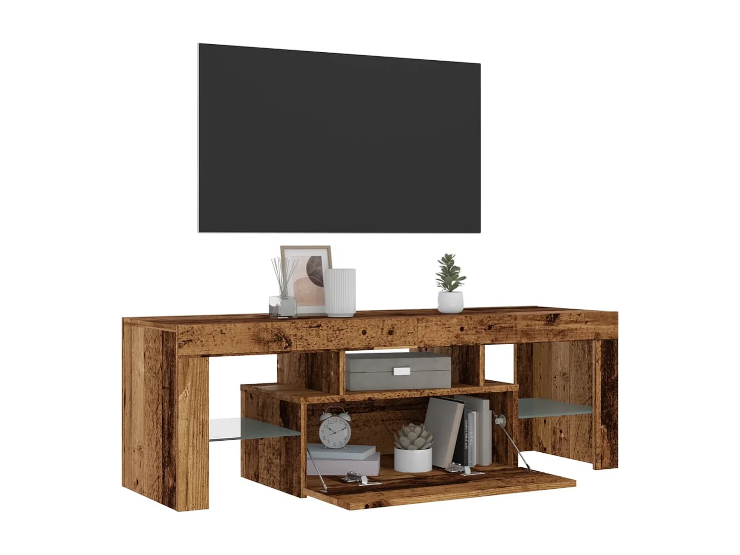Tv-meubel | Tv-Bank | TV-kastmet LED 120x36,5x40 cm bewerkt hout oud hout