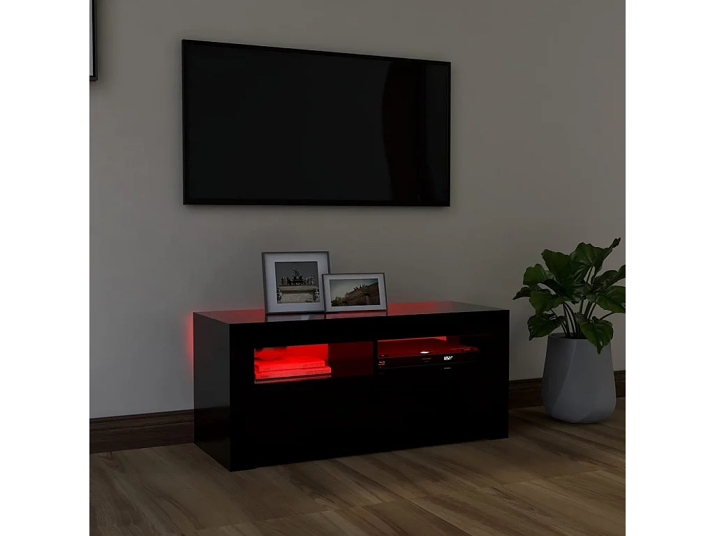 Mueble de TV | Mueble de salón con luces LED negro 90x35x40 cm