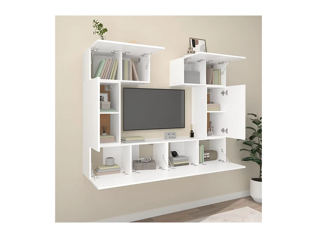 Set de muebles para TV  | Gabinetes de TV |  Muebles de salón 6 piezas madera contrachapada blanco