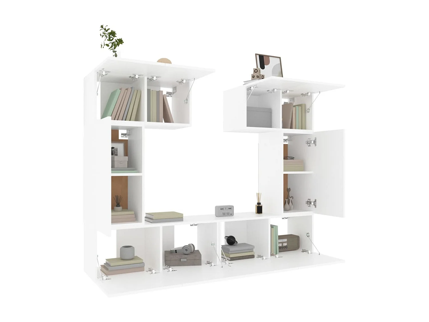 Set de muebles para TV  | Gabinetes de TV |  Muebles de salón 6 piezas madera contrachapada blanco