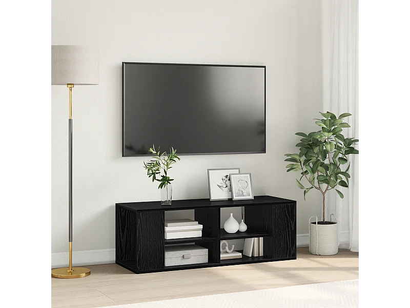 TV-kast | Tv-meubel | Tv-Bank met plank Zwart eiken 102 x 35 x 35 cm Bewerkt hout