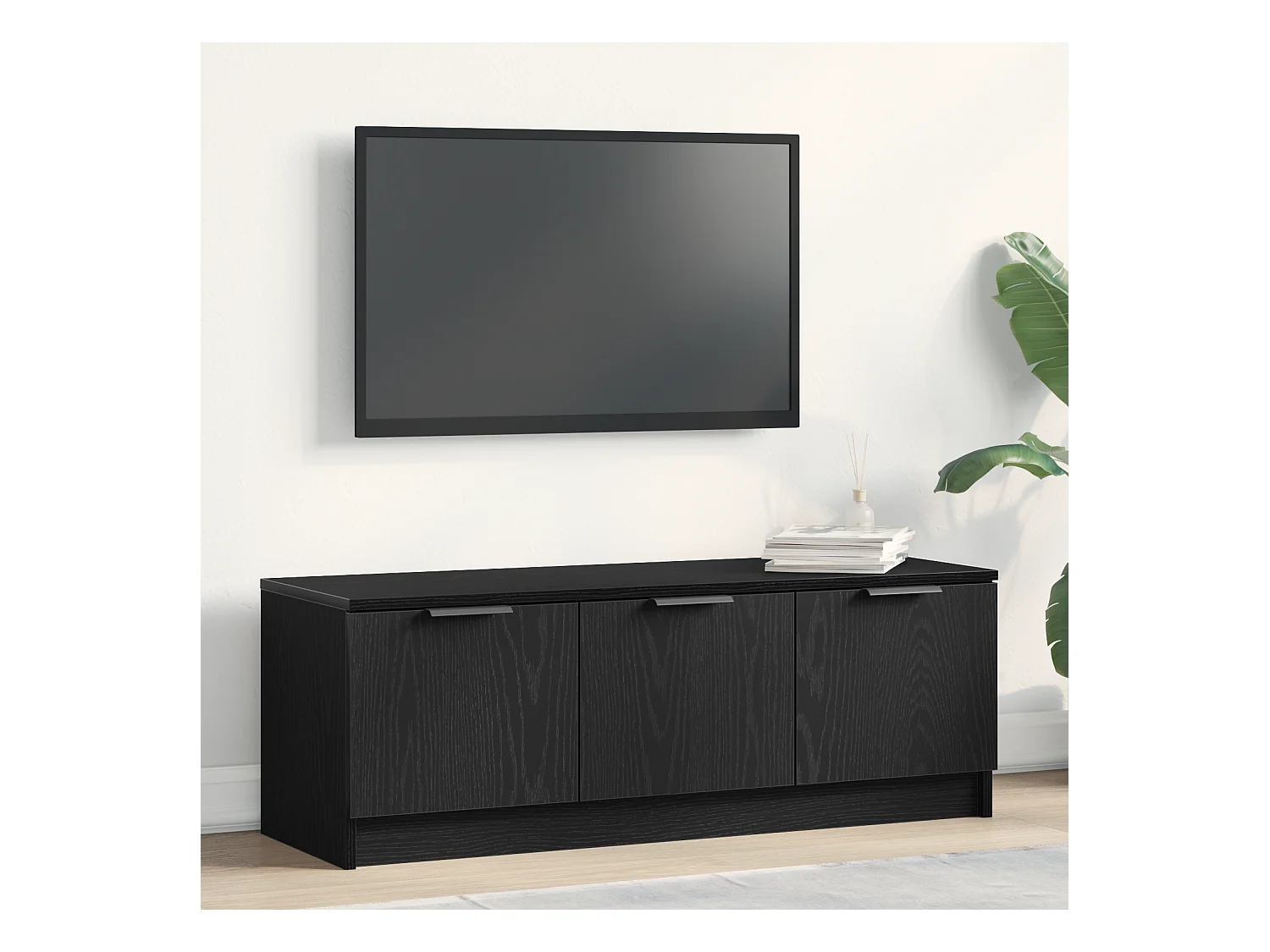 Meuble TV | Banc TV | Armoire TV Noir Chêne 102x35x36,5 cm Bois d'ingénierie