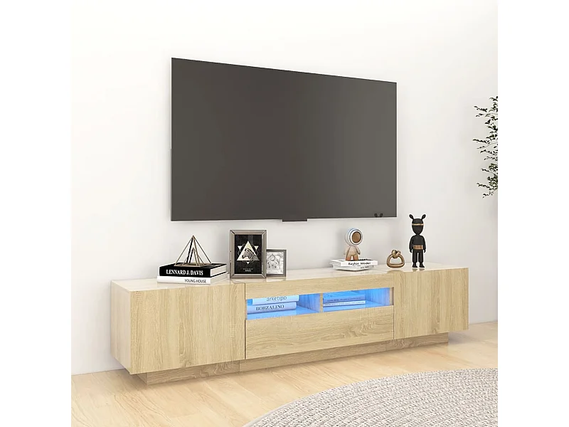Armario TV | Mueble TV | Mueble de salón con luces LED color roble Sonoma 180x35x40 cm