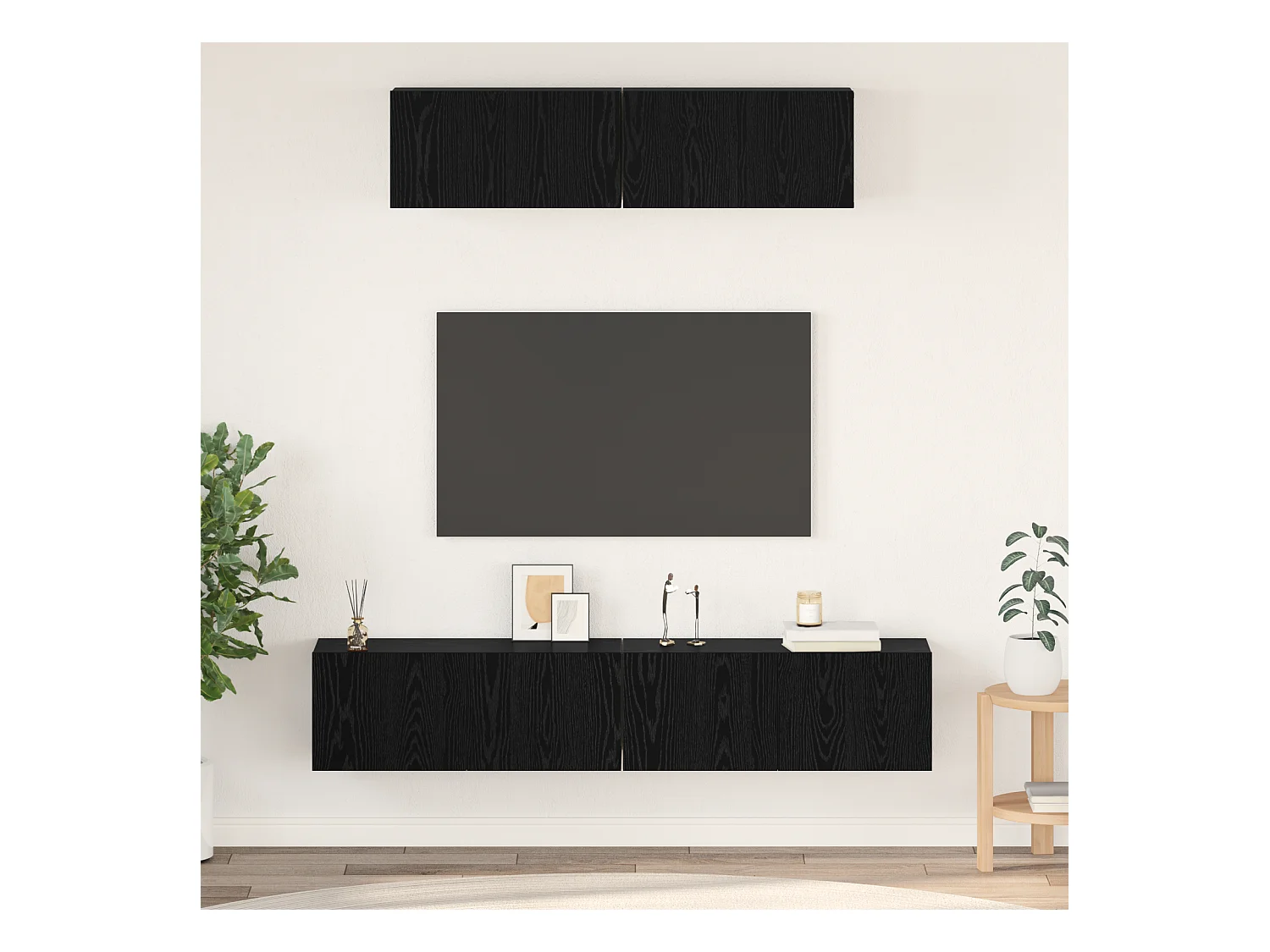 Mueble de TV | Mueble de salón de Pared 4 pcs Roble Negro Madera contrachapada