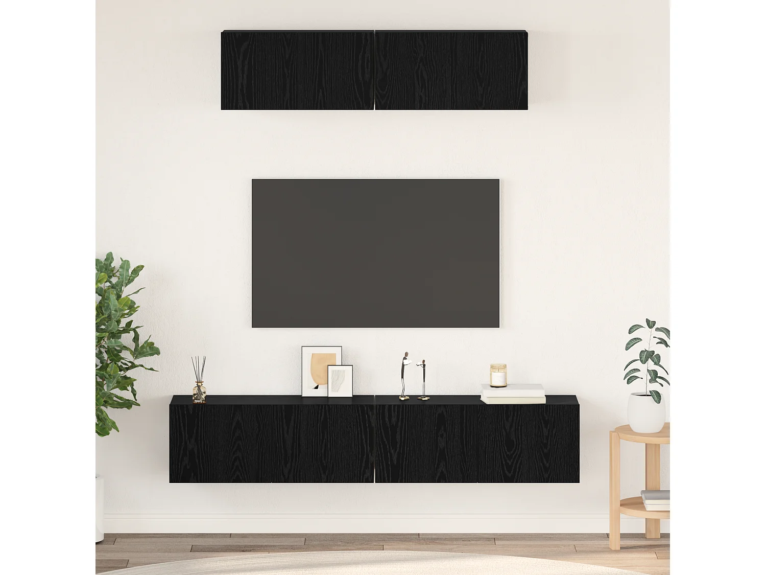 Mueble de TV | Mueble de salón de Pared 4 pcs Roble Negro Madera contrachapada