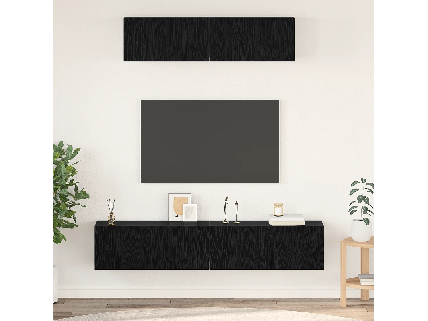 Mueble de TV | Mueble de salón de Pared 4 pcs Roble Negro Madera contrachapada