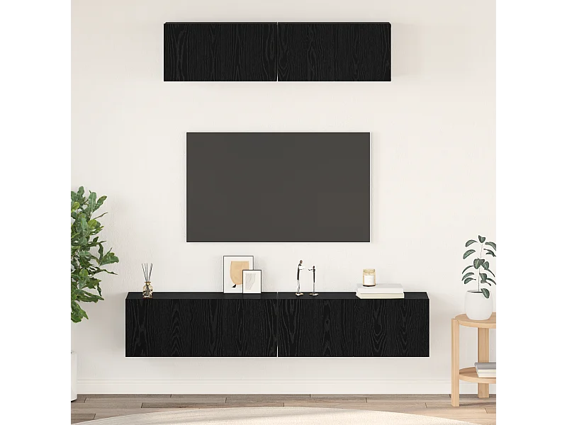 Meuble TV | Banc TV | Armoire TV mural Autre 4 pcs Chêne noir Petite 80 x 30 x 30.5 cm