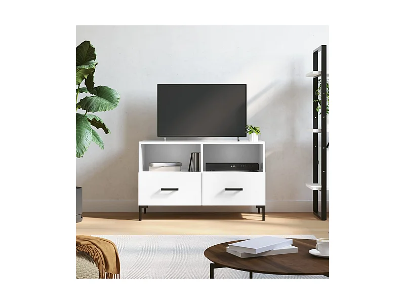 Mueble de TV | Mueble de salón madera contrachapada blanco brillo 80x36x50 cm