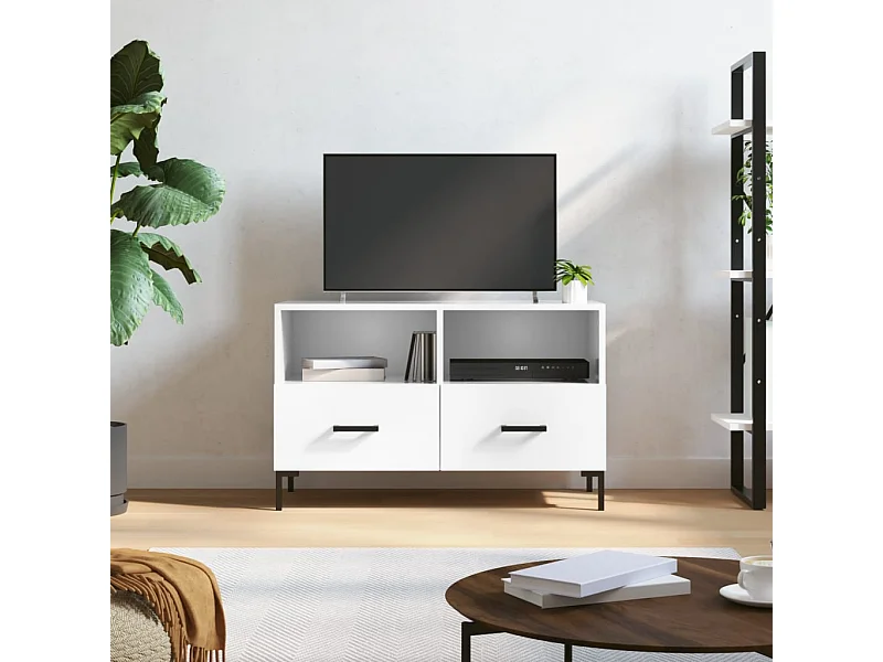 Meuble TV | Banc TV | Armoire TV Blanc brillant 80x36x50 cm Bois d'ingénierie