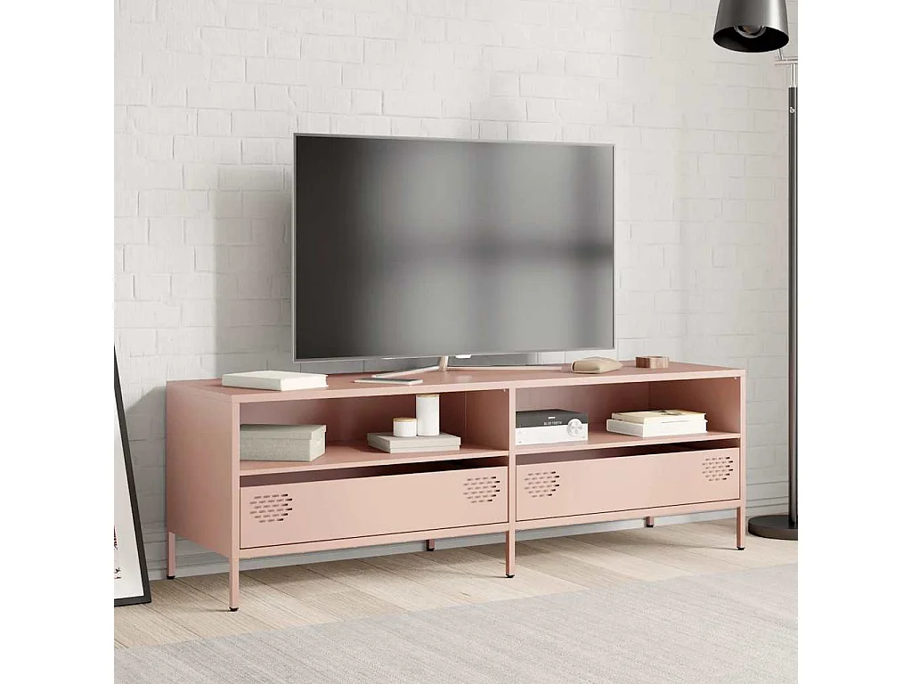 Meuble TV | Banc TV | Armoire TV rose 135x39x43,5 cm acier laminé à froid
