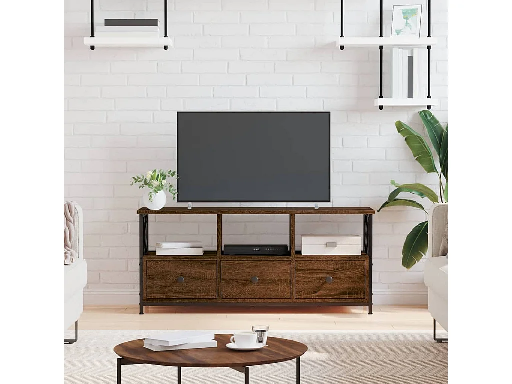 Meuble TV | Banc TV | Armoire TV chêne marron 102x33x45 cm bois d'ingénierie et fer