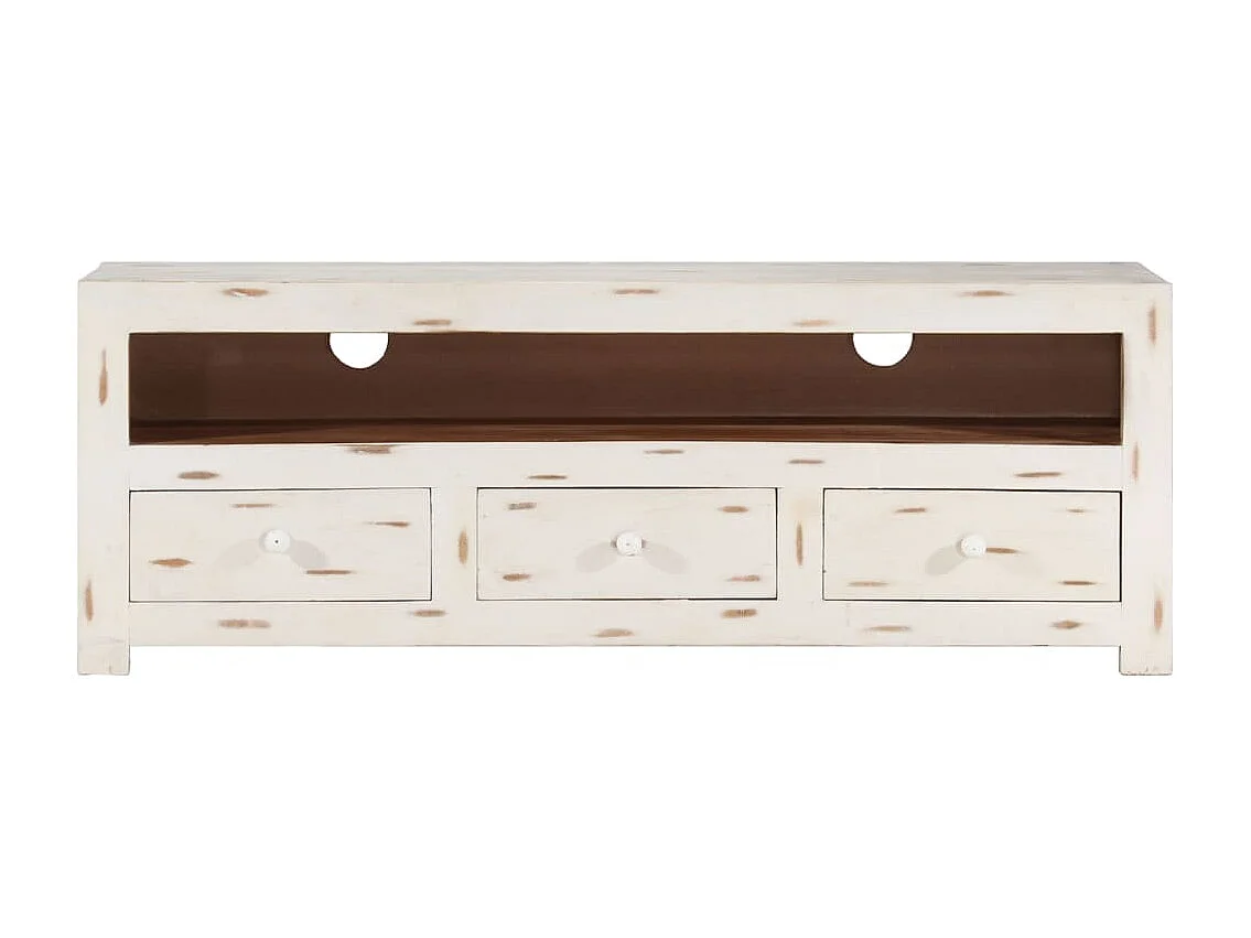 Meuble TV | Banc TV | Armoire TV Bois massif d'acacia 110x30x40 cm Blanc