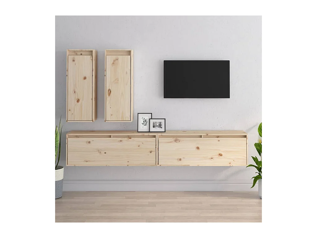 muebles para TV  | Gabinetes de TV |  Muebles de salón 4 piezas madera maciza de pino