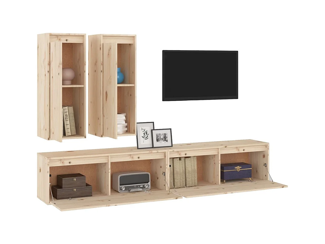 muebles para TV  | Gabinetes de TV |  Muebles de salón 4 piezas madera maciza de pino