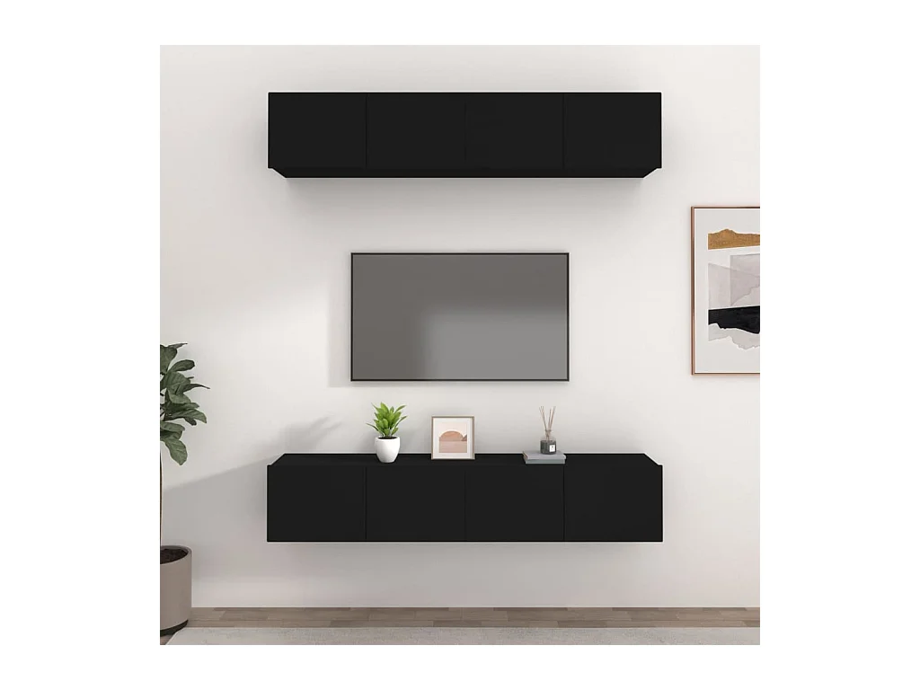 Set muebles de TV | Gabinetes de TV |  Muebles de salón 4 uds madera contrachapada negro 80x30x30 cm