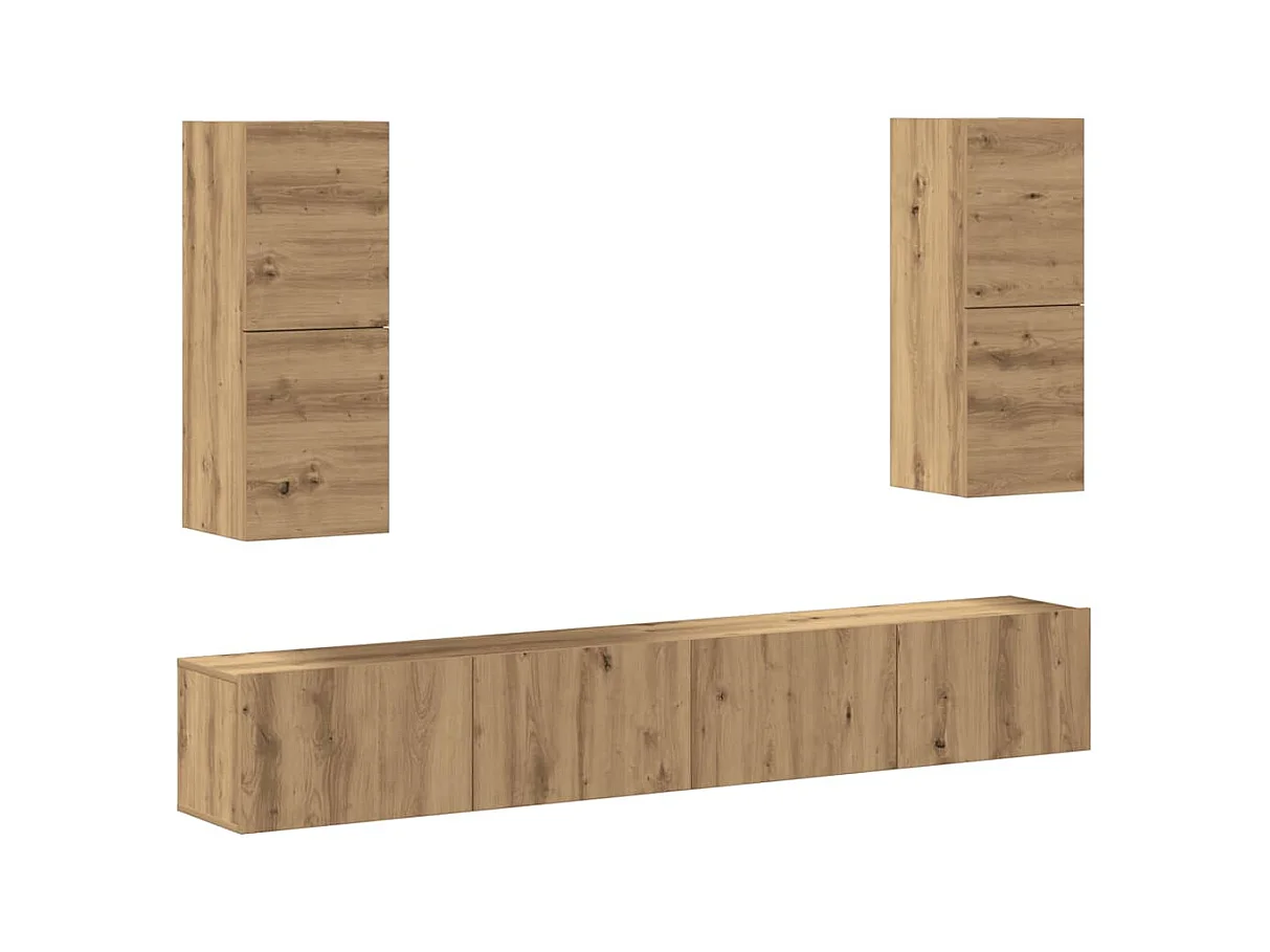 Set Mobile TV | Armadietto TV 4 pz Montato a Parete Rovere in Legno Multistrato