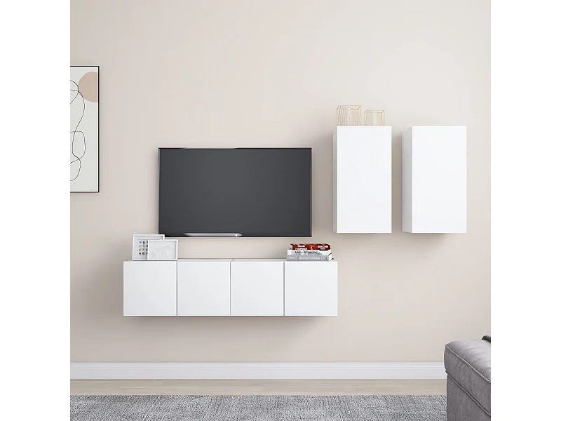 Ensemble de meubles TV | Bancs TV | Armoires TV 4 pcs Blanc Bois d'ingénierie