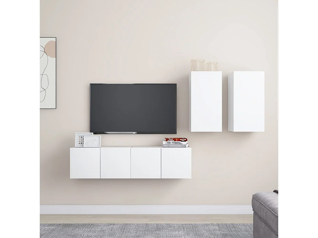 Ensemble de meubles TV | Bancs TV | Armoires TV 4 pcs Blanc Bois d'ingénierie