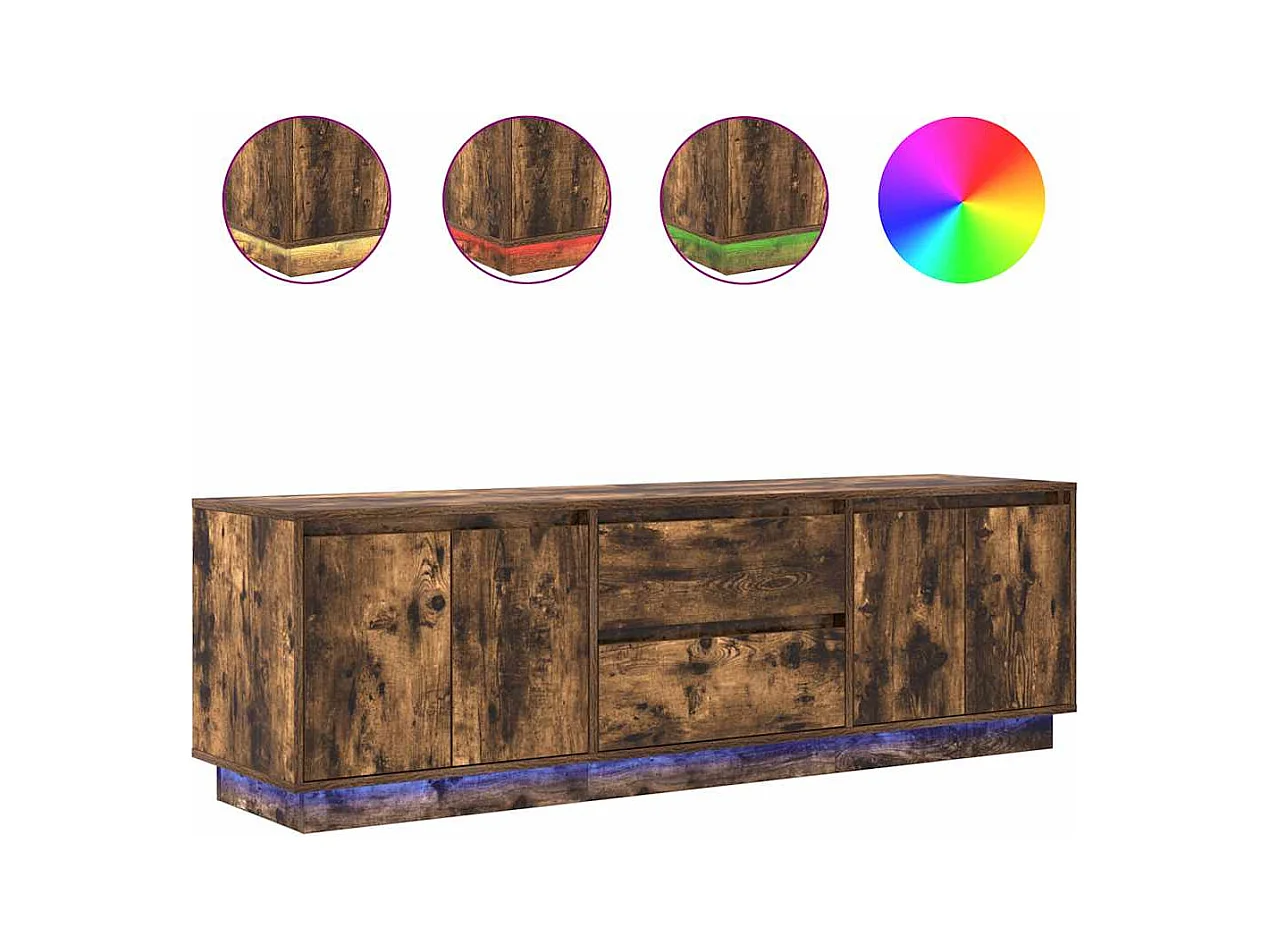Meuble TV | Banc TV | Armoire TV avec lumières LED chêne fumé 160,5x41x50 cm
