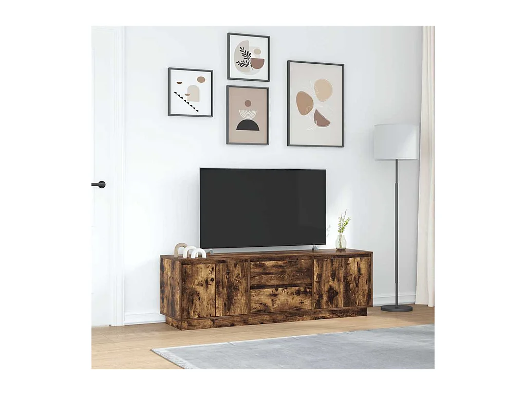 Meuble TV | Banc TV | Armoire TV avec lumières LED chêne fumé 160,5x41x50 cm