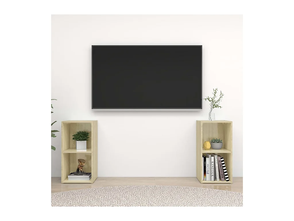 Muebles de salón | Gabinetes de TV |  Muebles de TV de pared 2 pzas madera ingeniería roble Sonoma