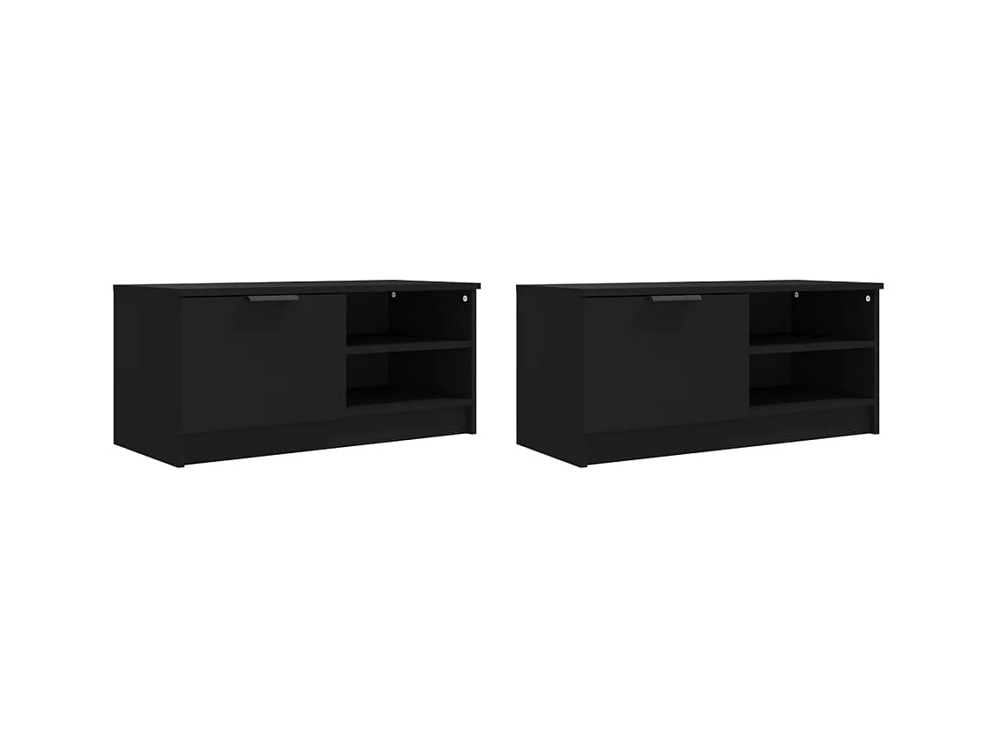 Mueble para TV  | Gabinete de TV |  Mueble de salón 2 pzas madera contrachapada negro 80x35x36,5 cm