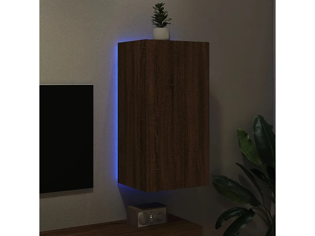 Meuble TV | Banc TV | Armoire TV mural avec lumières LED chêne marron 40,5x35x80 cm