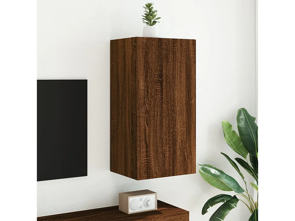 Meuble TV | Banc TV | Armoire TV mural avec lumières LED chêne marron 40,5x35x80 cm