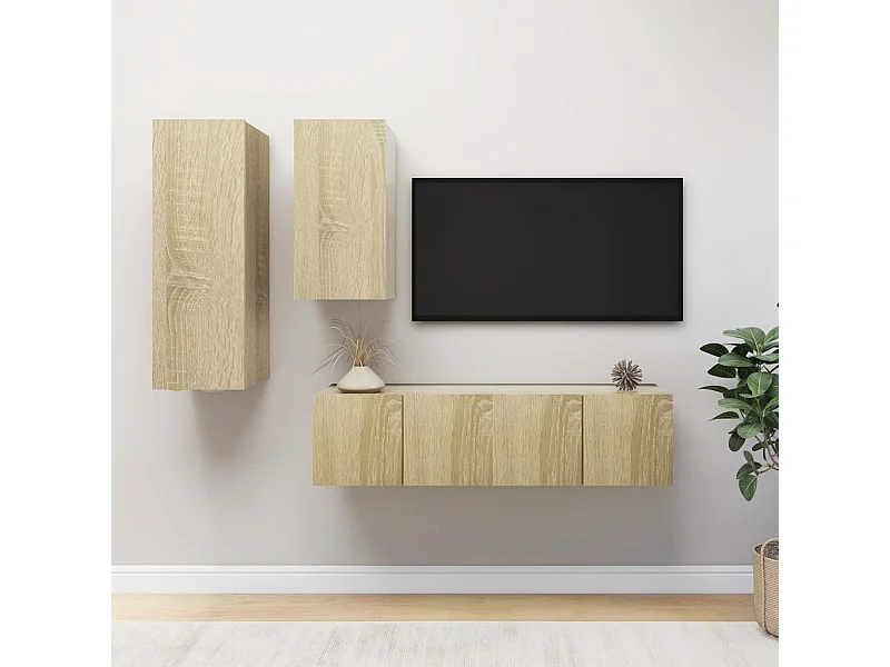 Juego de muebles de salón | Gabinetes de TV |  Muebles de TV 4 piezas roble Sonoma