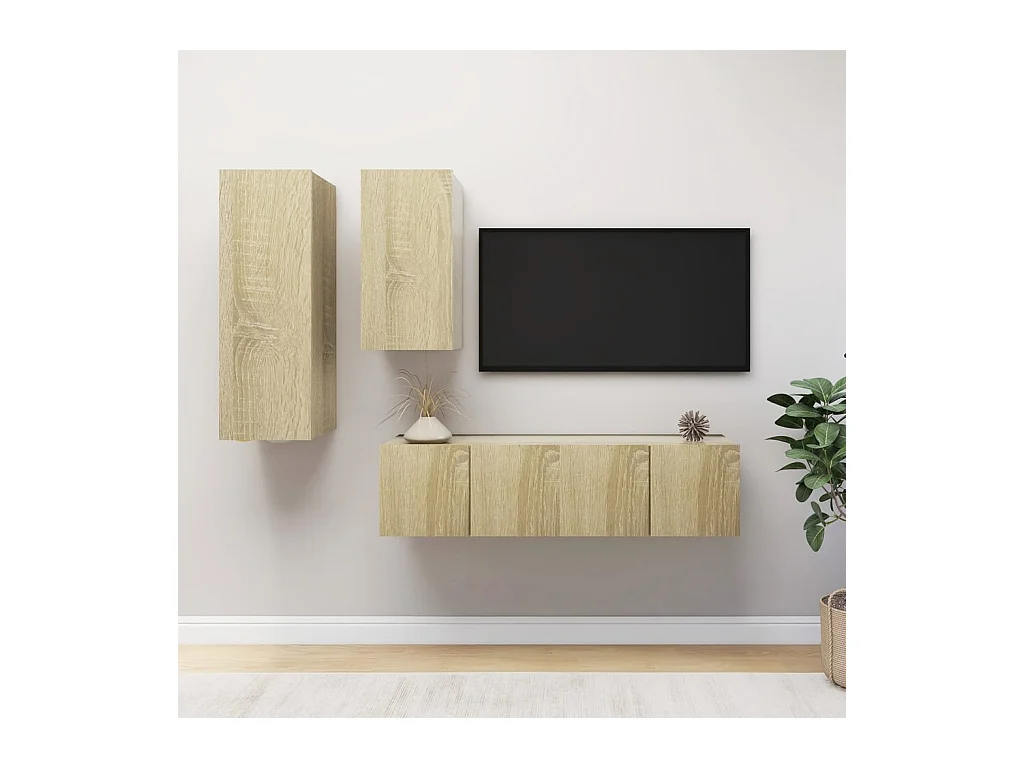 Juego de muebles de salón | Gabinetes de TV |  Muebles de TV 4 piezas roble Sonoma