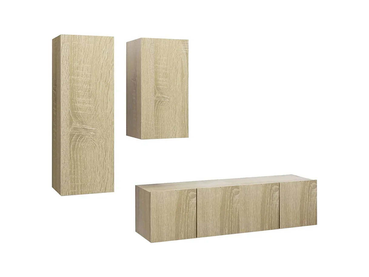 Juego de muebles de salón | Gabinetes de TV |  Muebles de TV 4 piezas roble Sonoma