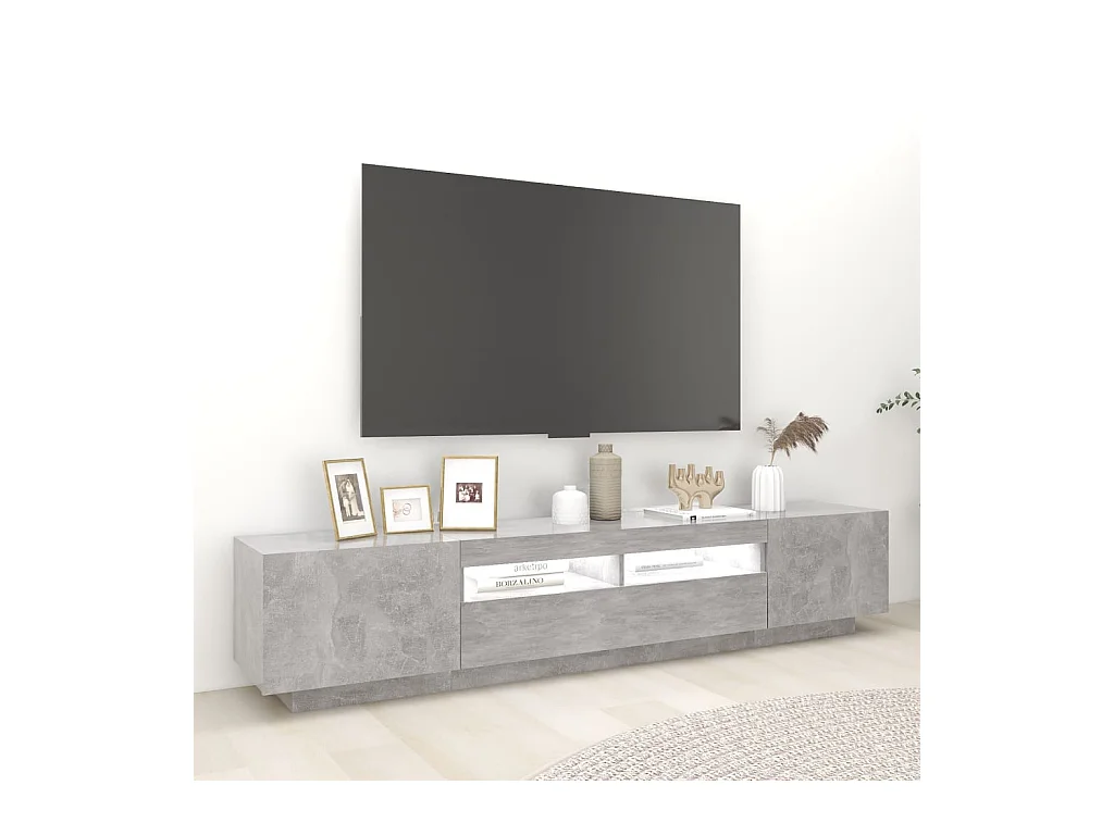 Mueble para TV  | Gabinete de TV |  Mueble de salón con luces LED gris hormigón 200x35x40 cm