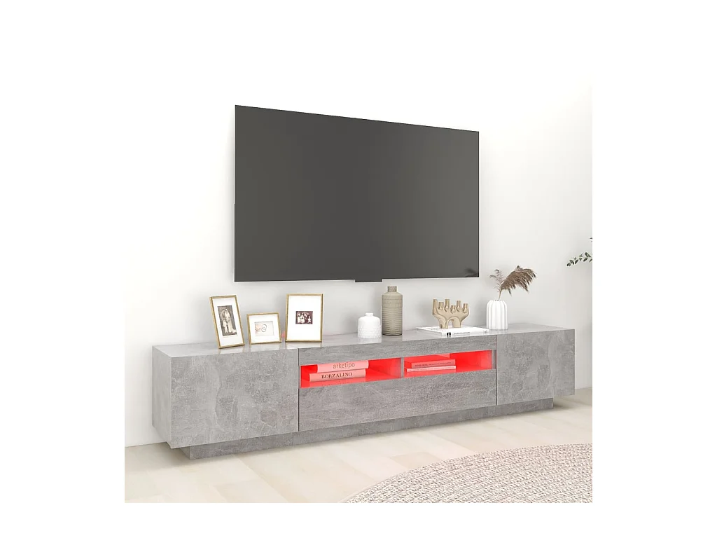 Mueble para TV  | Gabinete de TV |  Mueble de salón con luces LED gris hormigón 200x35x40 cm