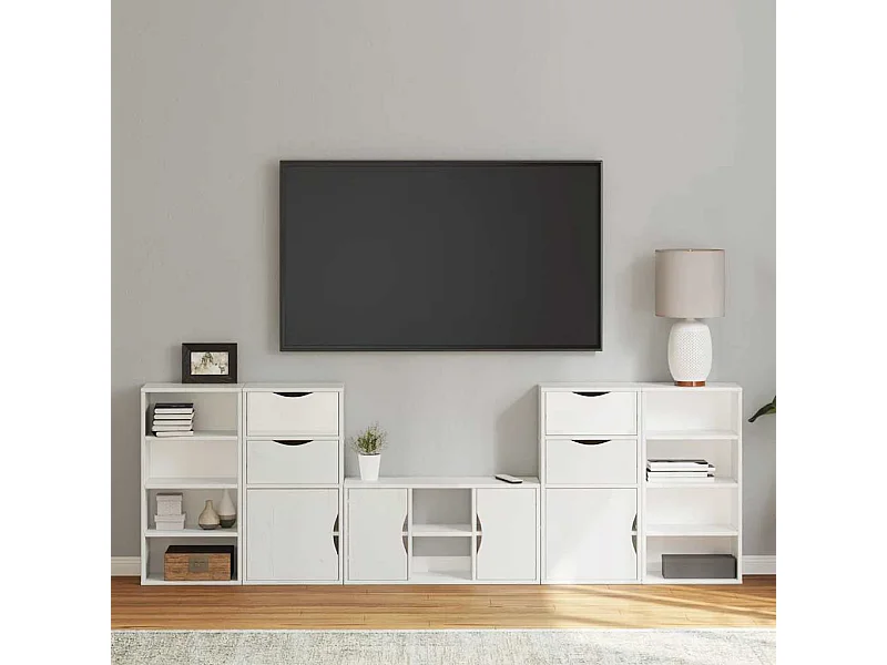 Meubles TV | Bancs TV | Armoires TV 5 pcs avec rangement ODDA blanc bois de pin massif