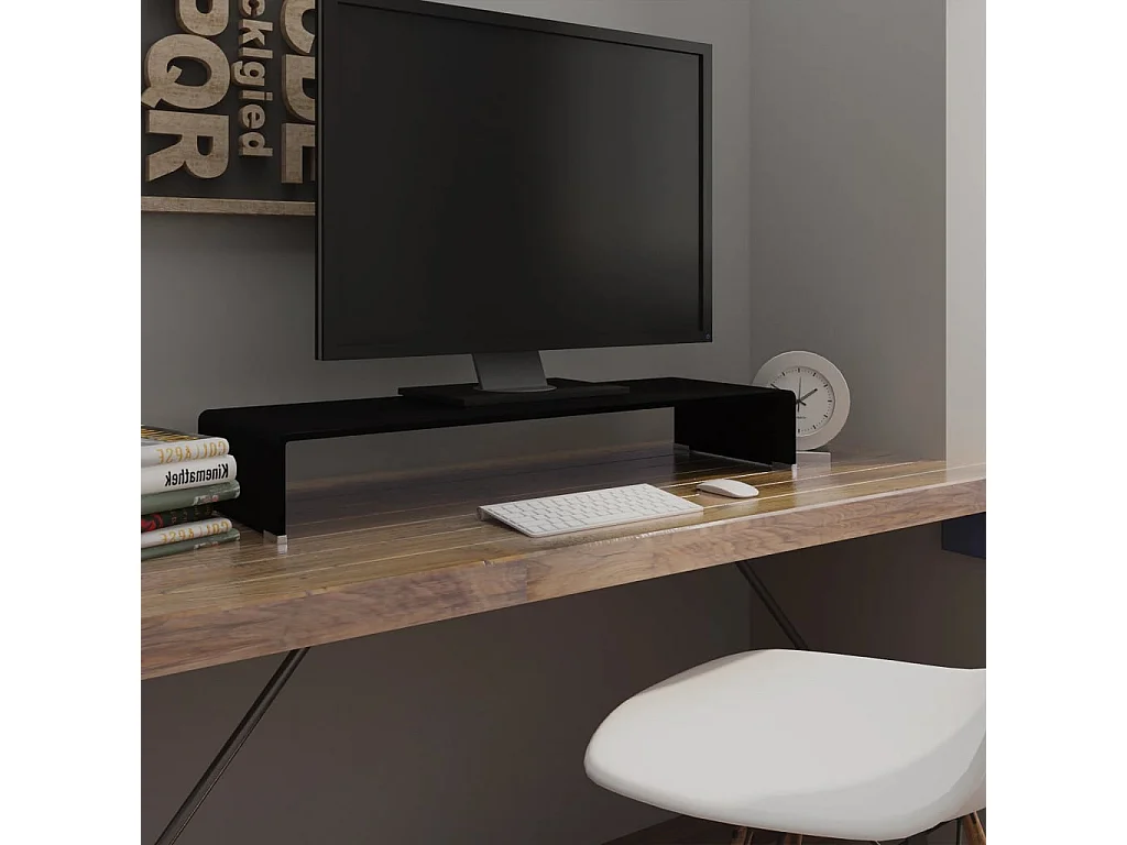 Mueble TV | Soporte para TV/Elevador monitor cristal negro 90x30x13 cm