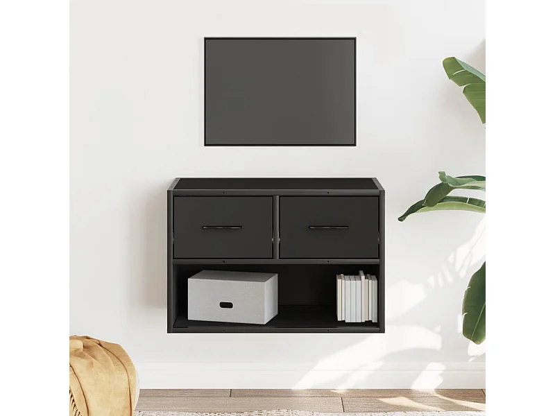 Mueble de TV | Mueble de salón metal y madera de ingeniería negro 60x31x39,5 cm