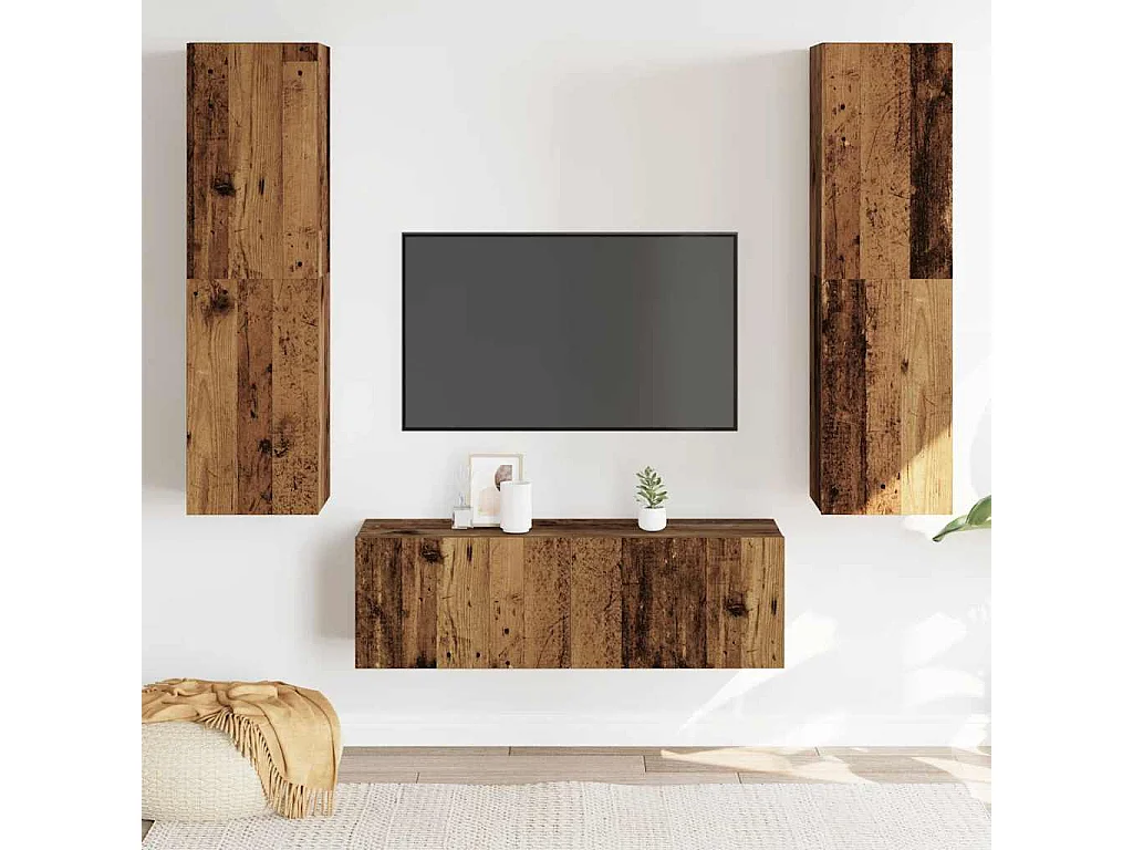 Tv-wandkasten | Tv-meubels | Tv-Banken 3 st bewerkt hout oud houtkleurig