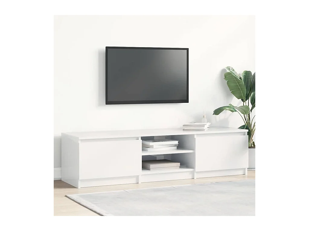 Mueble TV | Gabinete de TV | Mueble de salón madera contrachapada blanco brillante 140x40x35,5cm