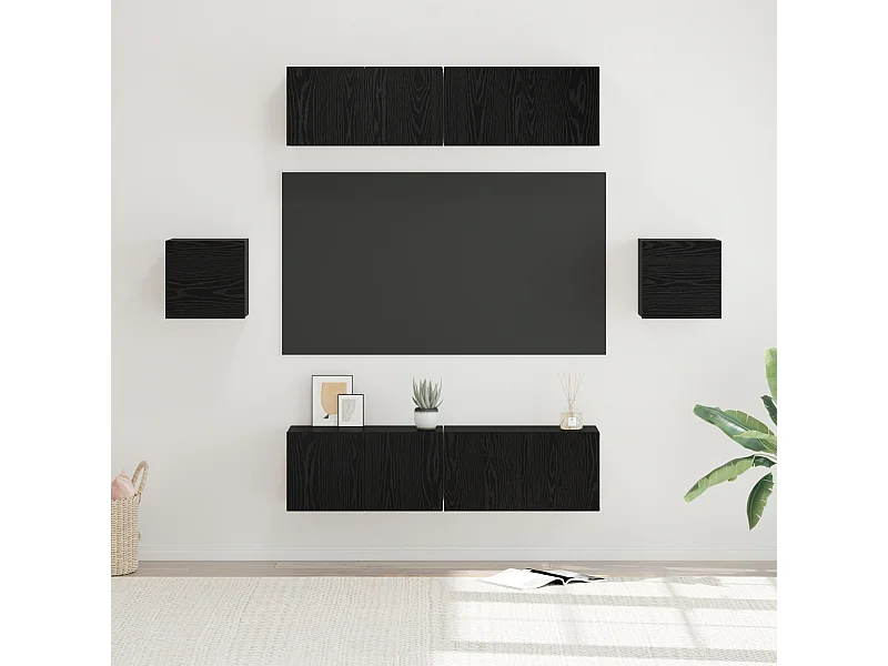 Tv-meubelset | Tv-Bank | TV-kast 6 pcs Zwart eiken 60 x 30 x 30 cm Bewerkt hout