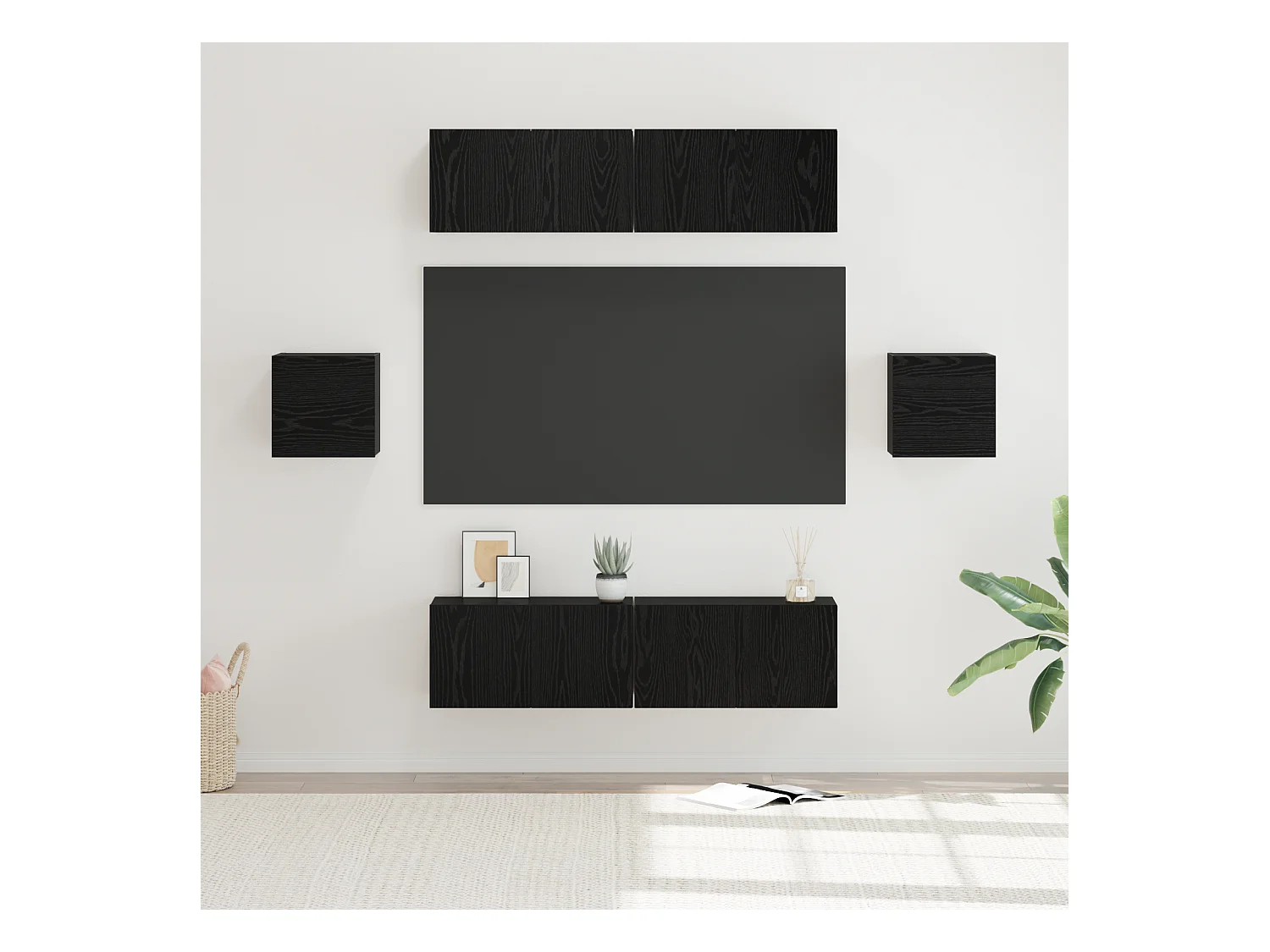 Tv-meubelset | Tv-Bank | TV-kast 6 pcs Zwart eiken 60 x 30 x 30 cm Bewerkt hout
