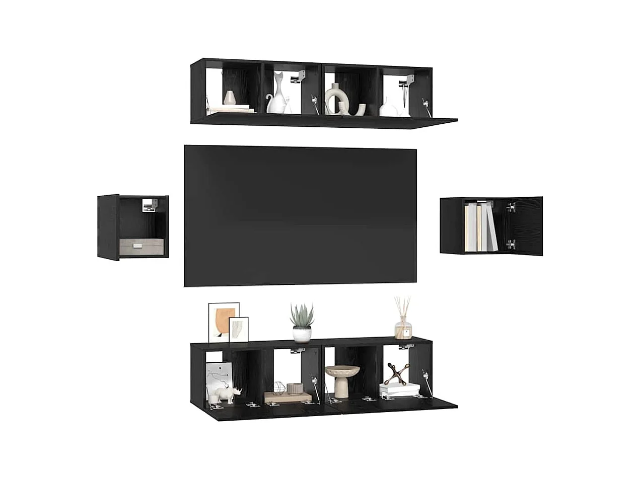 Tv-meubelset | Tv-Bank | TV-kast 6 pcs Zwart eiken 60 x 30 x 30 cm Bewerkt hout
