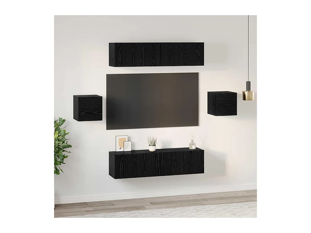 Tv-meubelset | Tv-Bank | TV-kast 6 pcs Zwart eiken 60 x 30 x 30 cm Bewerkt hout