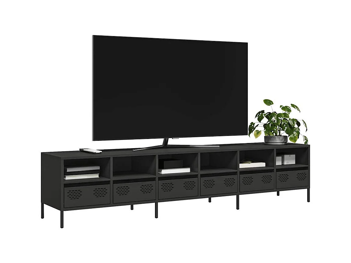 Mueble para TV  | Gabinete de TV |  Mueble de salón acero laminado en frío negro 202x39x43,5 cm