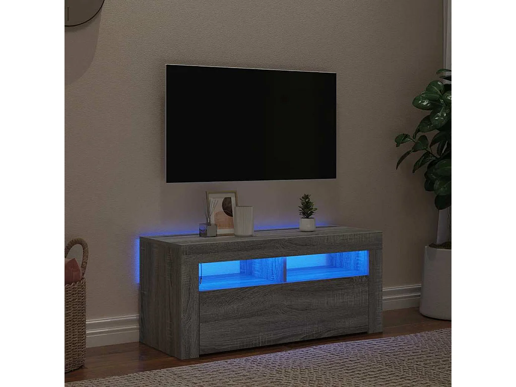 Mueble de TV | Mueble de salón con luces LED gris Sonoma 90x35x40 cm