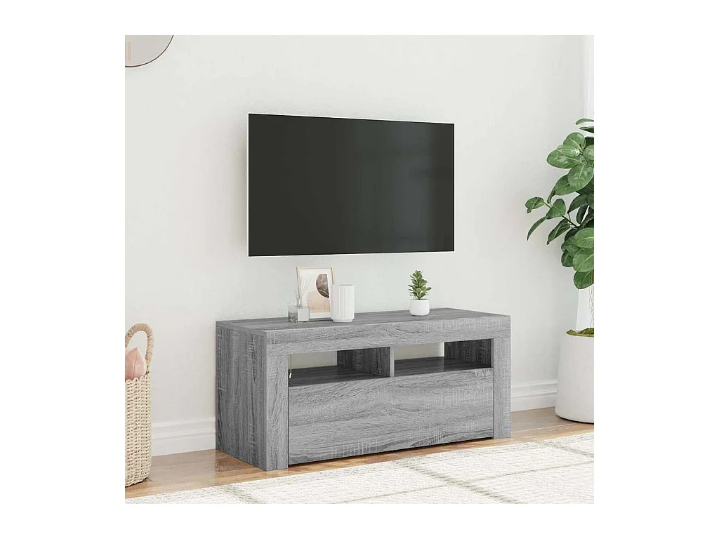 Meuble TV | Banc TV | Armoire TV avec lumières LED Sonoma gris 90x35x40 cm