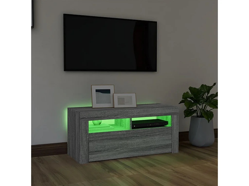 Meuble TV | Banc TV | Armoire TV avec lumières LED Sonoma gris 90x35x40 cm